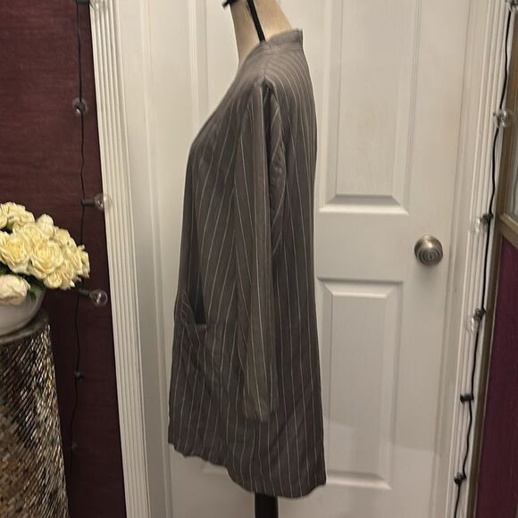 120% lino Striped Gray open front linen Cardigan, L - Picture 7 of 12